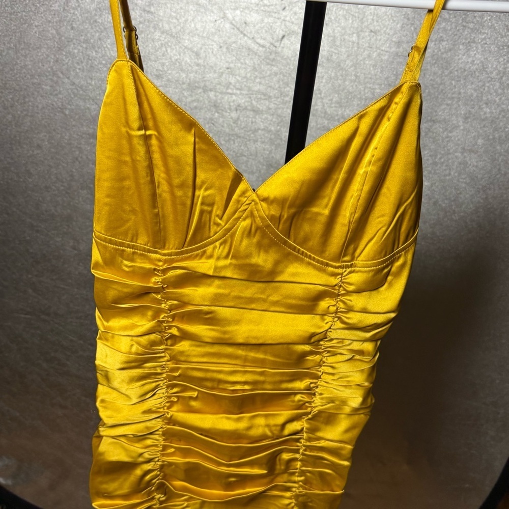 Chic Yellow Ruched Dress for Women - Picture 2 of 4